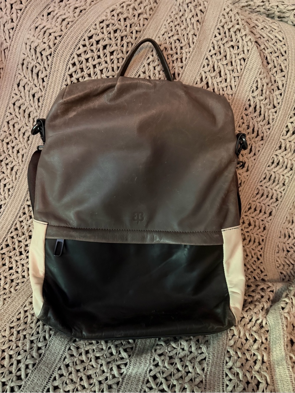 Betabrand Three-Tone Laptop Backpack — Black, Brown & Cream